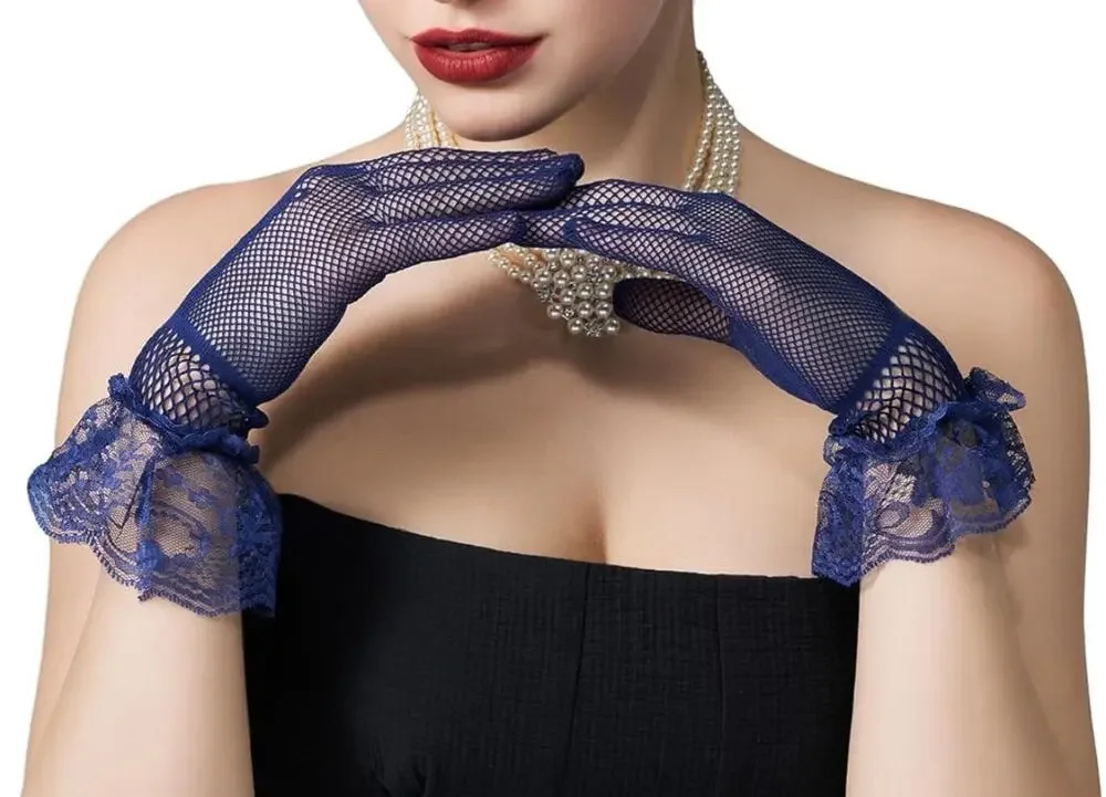 NWOT Navy Blue Fishnet Gloves One Size